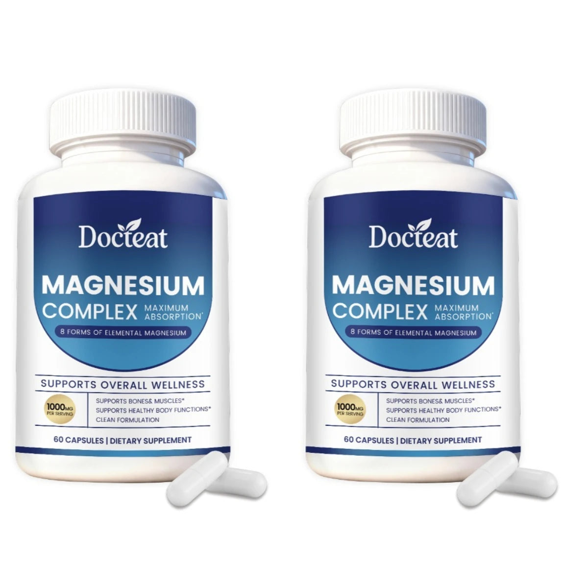 Docteat Magnesium Complex Capsules 1000mg - 8 Forms of Elemental Magnesium for Bones, Muscles & Body Functions, 60 Vegan Count