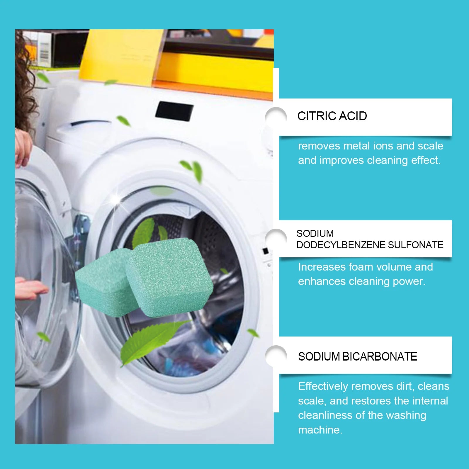 Washing Machine Cleaning Tablets Remove Stain Drum Cleaner Foam Stubborn Dirt Mild No Residue Eliminates Odors For All Models