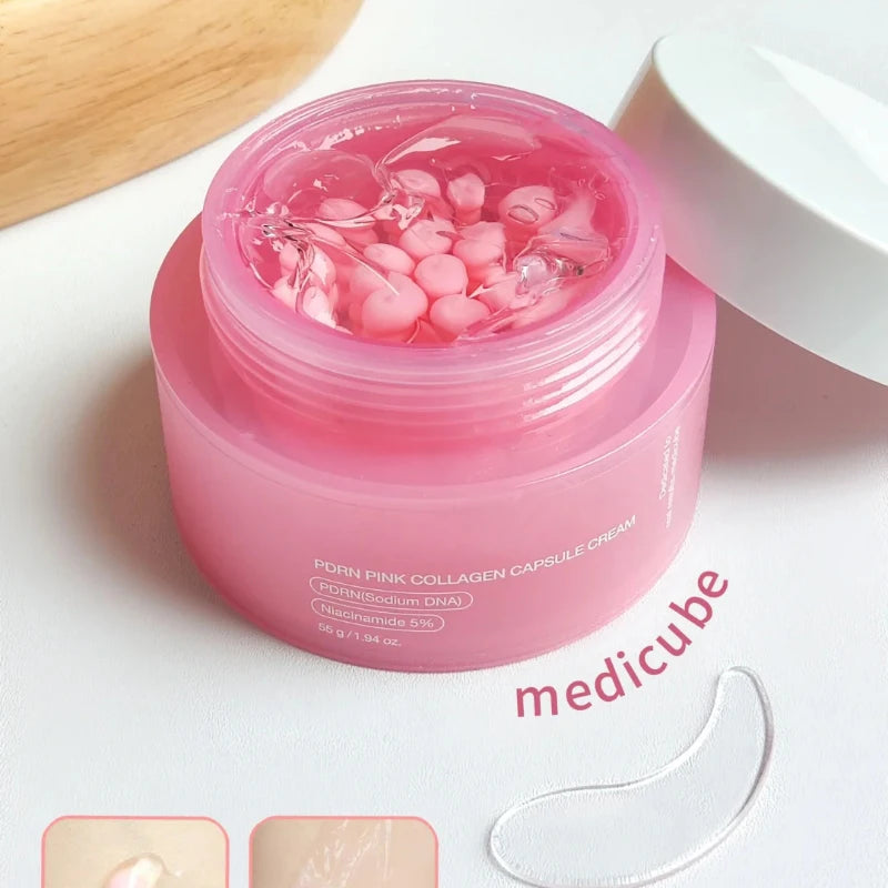 Korean PDRN Pink Collagen Capsule Cream with Niacinamide Cream for Uneven Skin Tone Lightweight Face Moisturizer Non Greasy care
