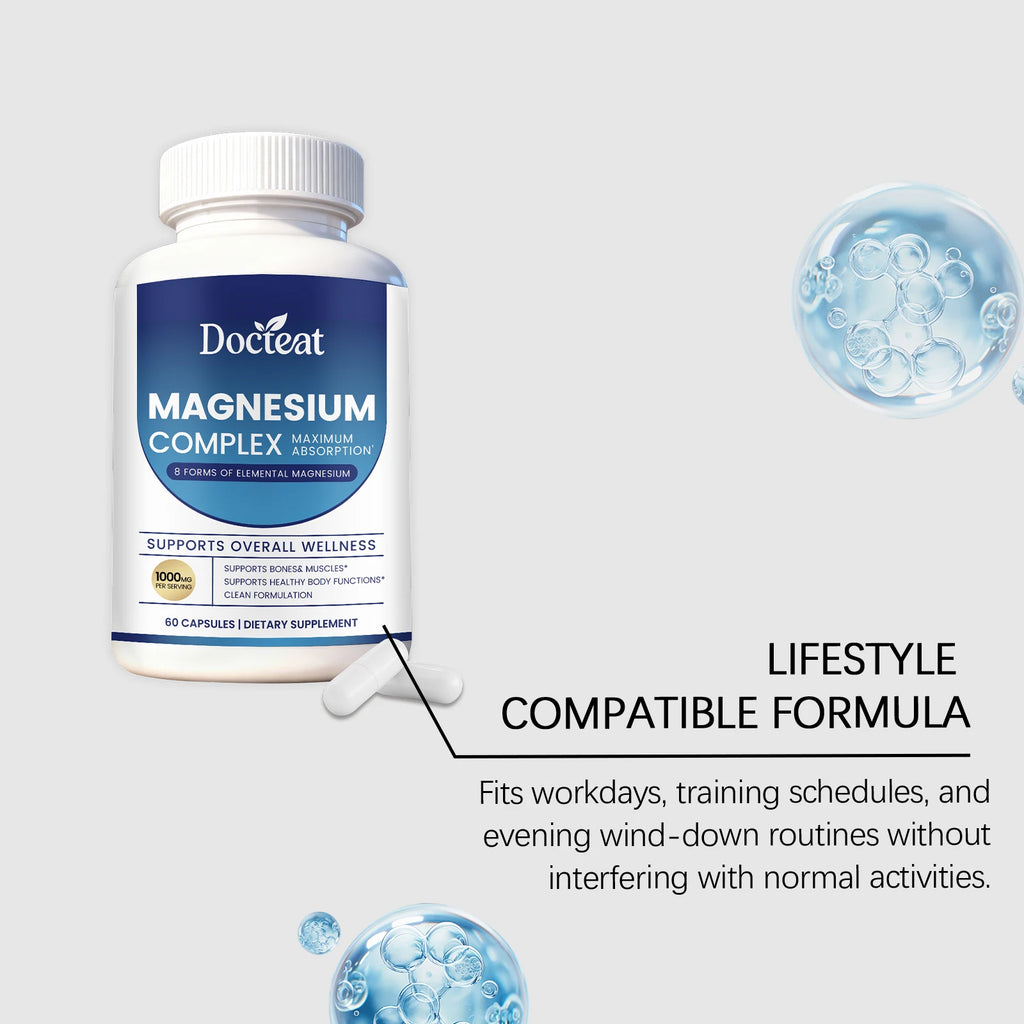 Docteat Magnesium Complex Capsules 1000mg - 8 Forms of Elemental Magnesium for Bones, Muscles & Body Functions, 60 Vegan Count