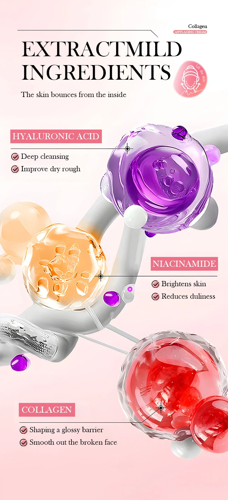 Pink Collagen Capsule Cream Suitable for All Type Skins Moisturizing Firming Night Skin Care Facial Cream