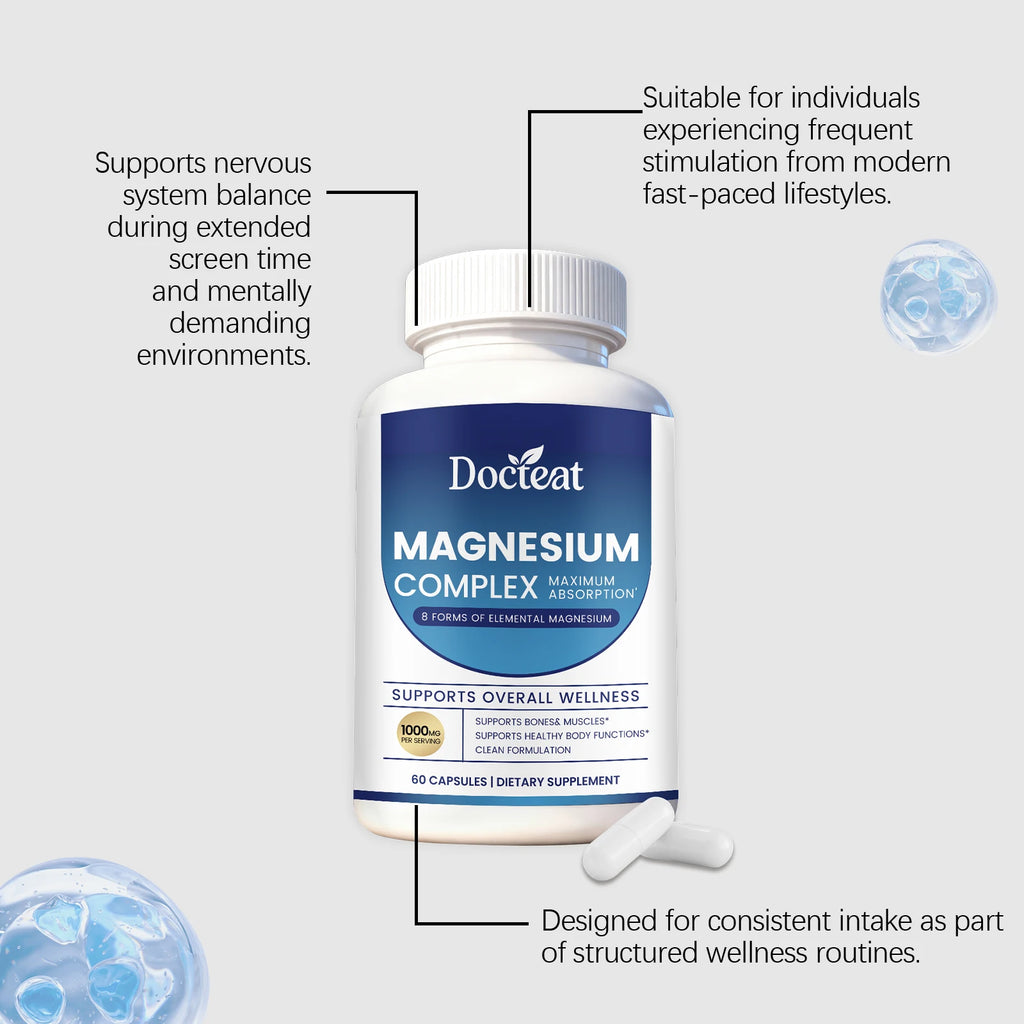 Docteat Magnesium Complex Capsules 1000mg - 8 Forms of Elemental Magnesium for Bones, Muscles & Body Functions, 60 Vegan Count