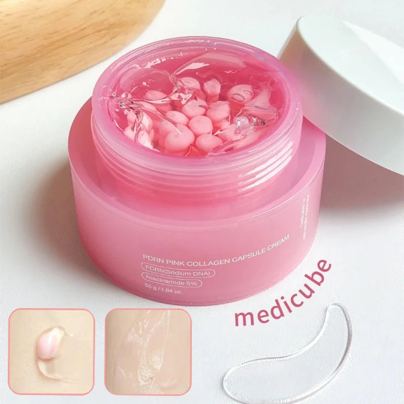 Korean PDRN Pink Collagen Capsule Cream with Niacinamide Cream for Uneven Skin Tone Lightweight Face Moisturizer Non Greasy care