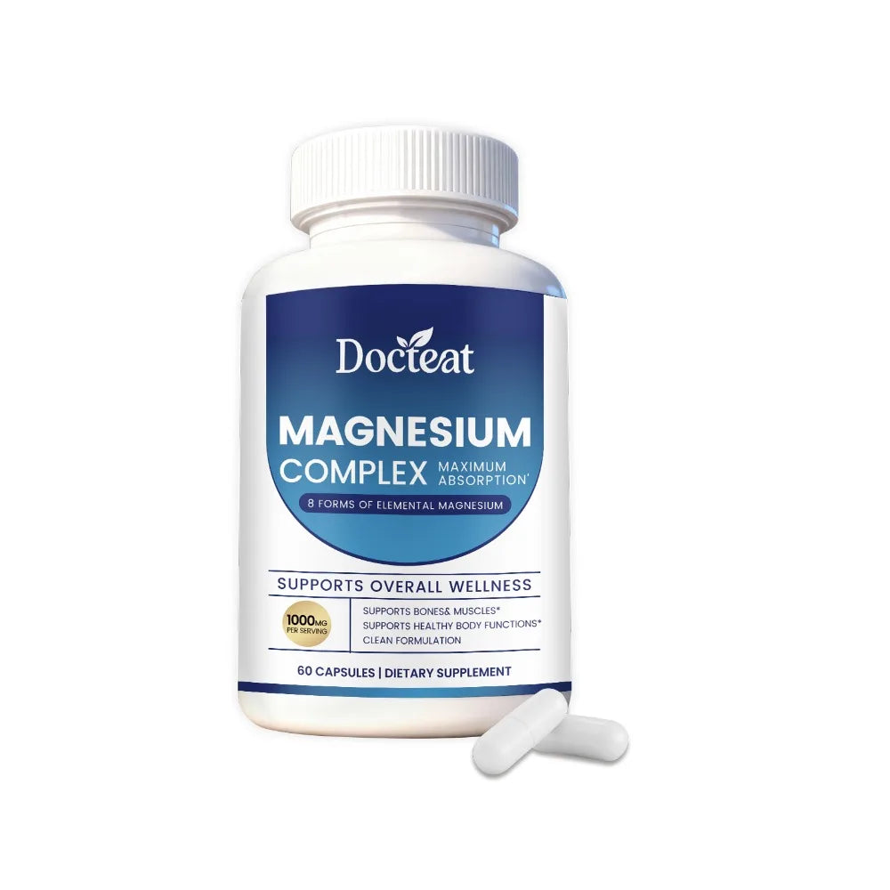 Docteat Magnesium Complex Capsules 1000mg - 8 Forms of Elemental Magnesium for Bones, Muscles & Body Functions, 60 Vegan Count