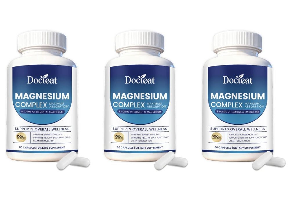 Docteat Magnesium Complex Capsules 1000mg - 8 Forms of Elemental Magnesium for Bones, Muscles & Body Functions, 60 Vegan Count