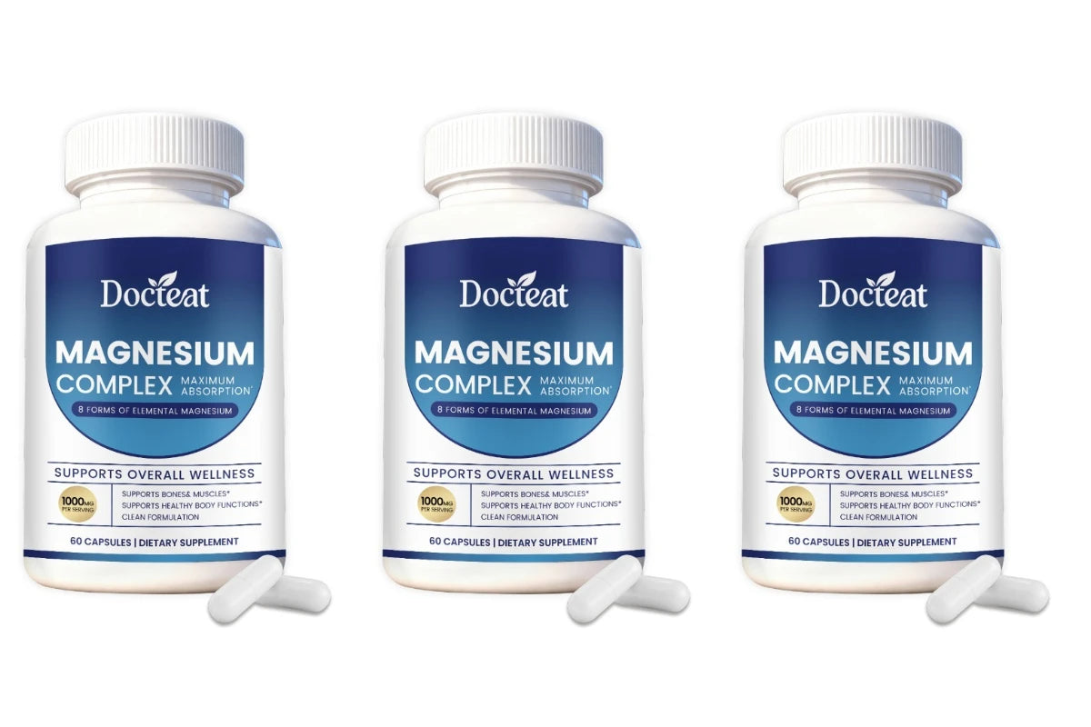 Docteat Magnesium Complex Capsules 1000mg - 8 Forms of Elemental Magnesium for Bones, Muscles & Body Functions, 60 Vegan Count