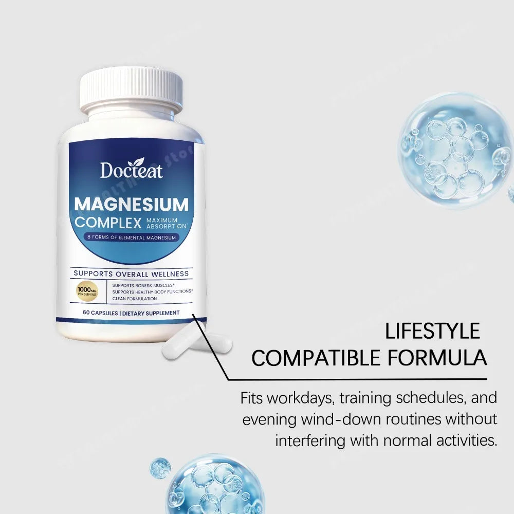 Docteat Magnesium Complex Capsules 1000mg - 8 Forms of Elemental Magnesium for Bones, Muscles & Body Functions, 60 Vegan Count